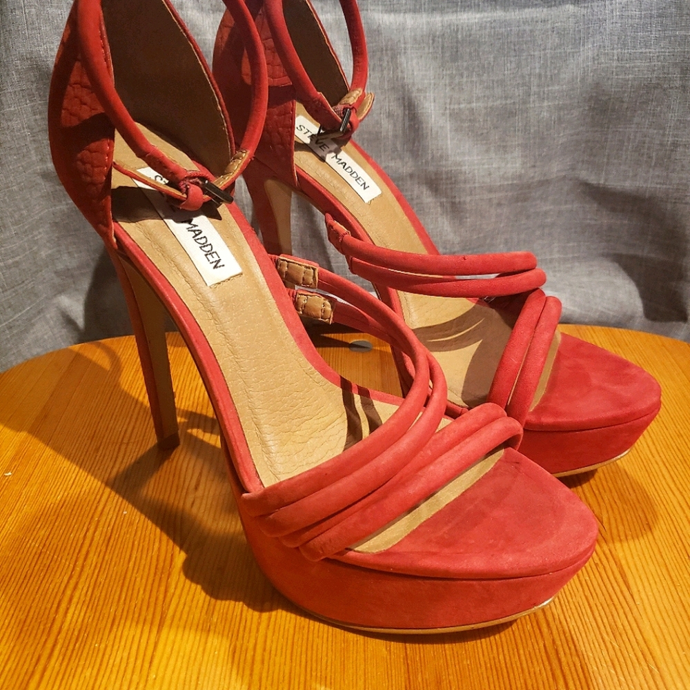 Steve Madden Red Suede Ankle Strap Heels